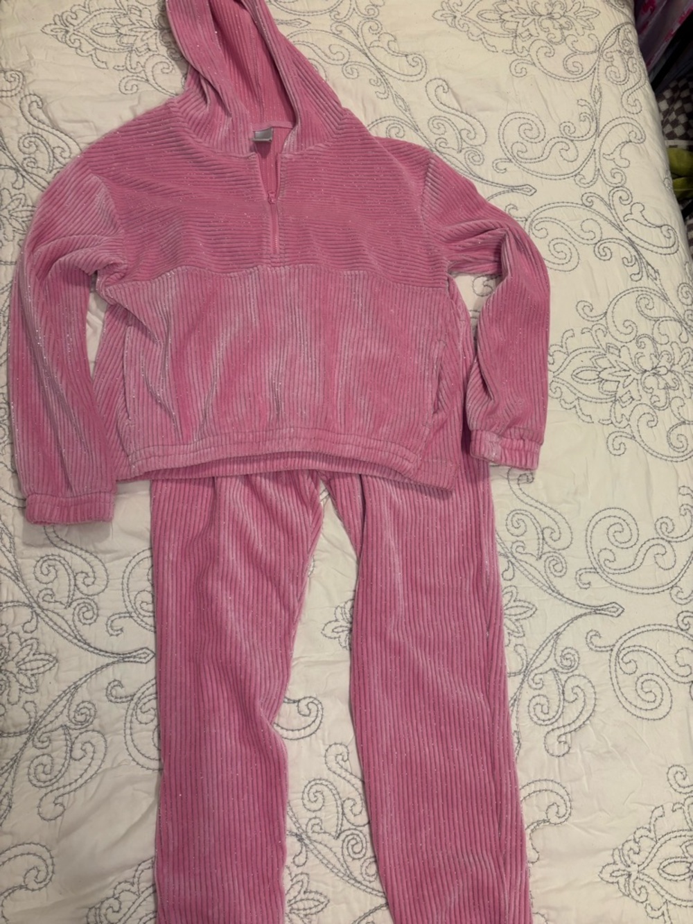bcg Pink Ribbed Hoodie set with glitter